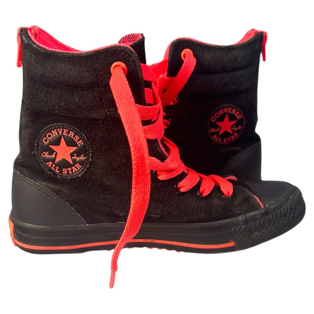 Converse Kids Chuck Taylor All Star High Top‎ Black/Red Boots Back Zipper